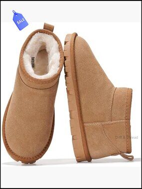 Genuine Suede Fur-Lined Ankle Boots Women Waterproof Winter Comfort